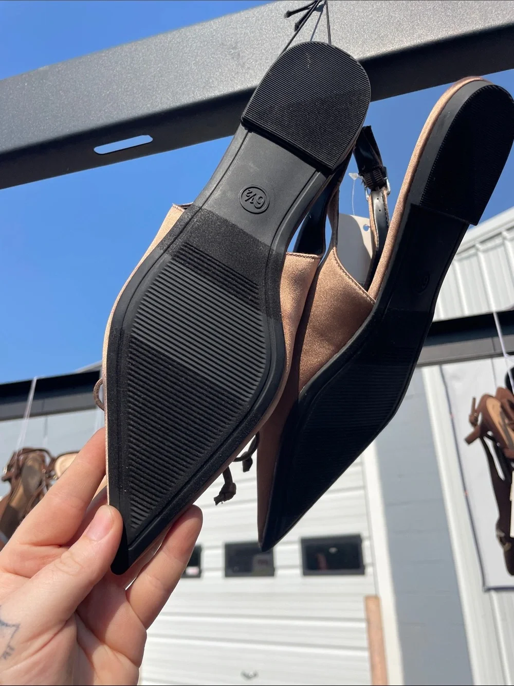a new day Brown Satin Pointed-Toe Slingback Flats with Bow Accent